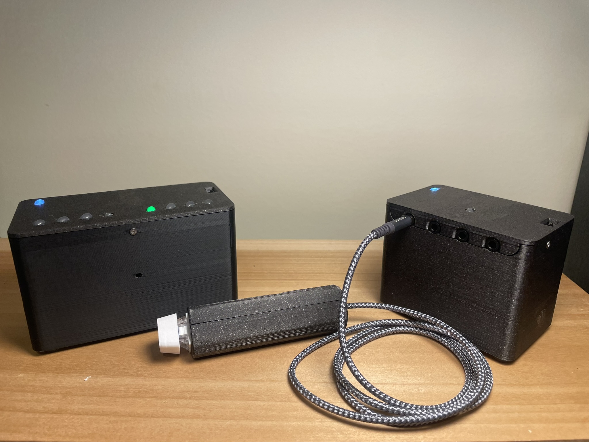 Buzzer receiver, transmitter, and one clicker.