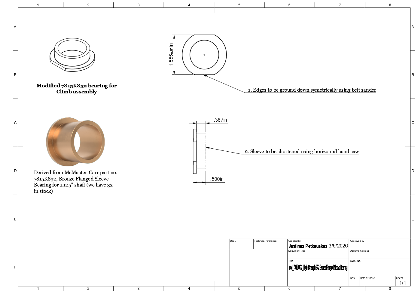 Drawing with instructions for bushing modifications